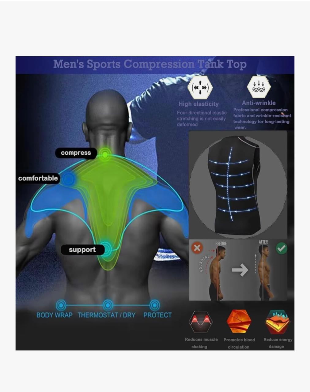 Débardeur de Compression Sport Homme Gainant Maillot de Corps Amincissant Vente Plat Minceur Sous-Vêtement